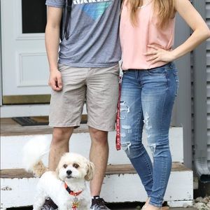 American Eagle distressed jeggings (right)